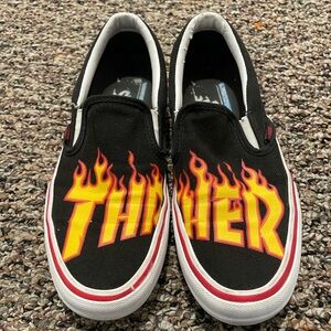 Thrasher Fire Flames Skateboard Slip On Vans Men’s Size 6.5 / Women’s Size 8